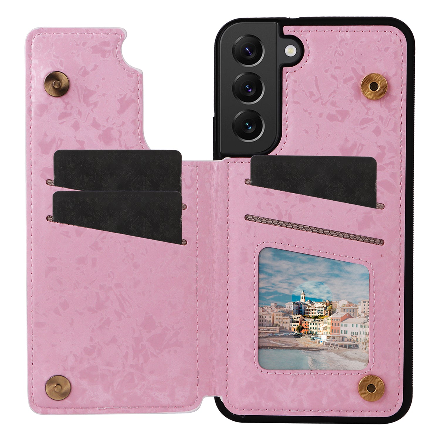 For Samsung Galaxy S22+ 5G Phone Case Card Slots Kickstand Flower PU Leather+TPU Phone Cover