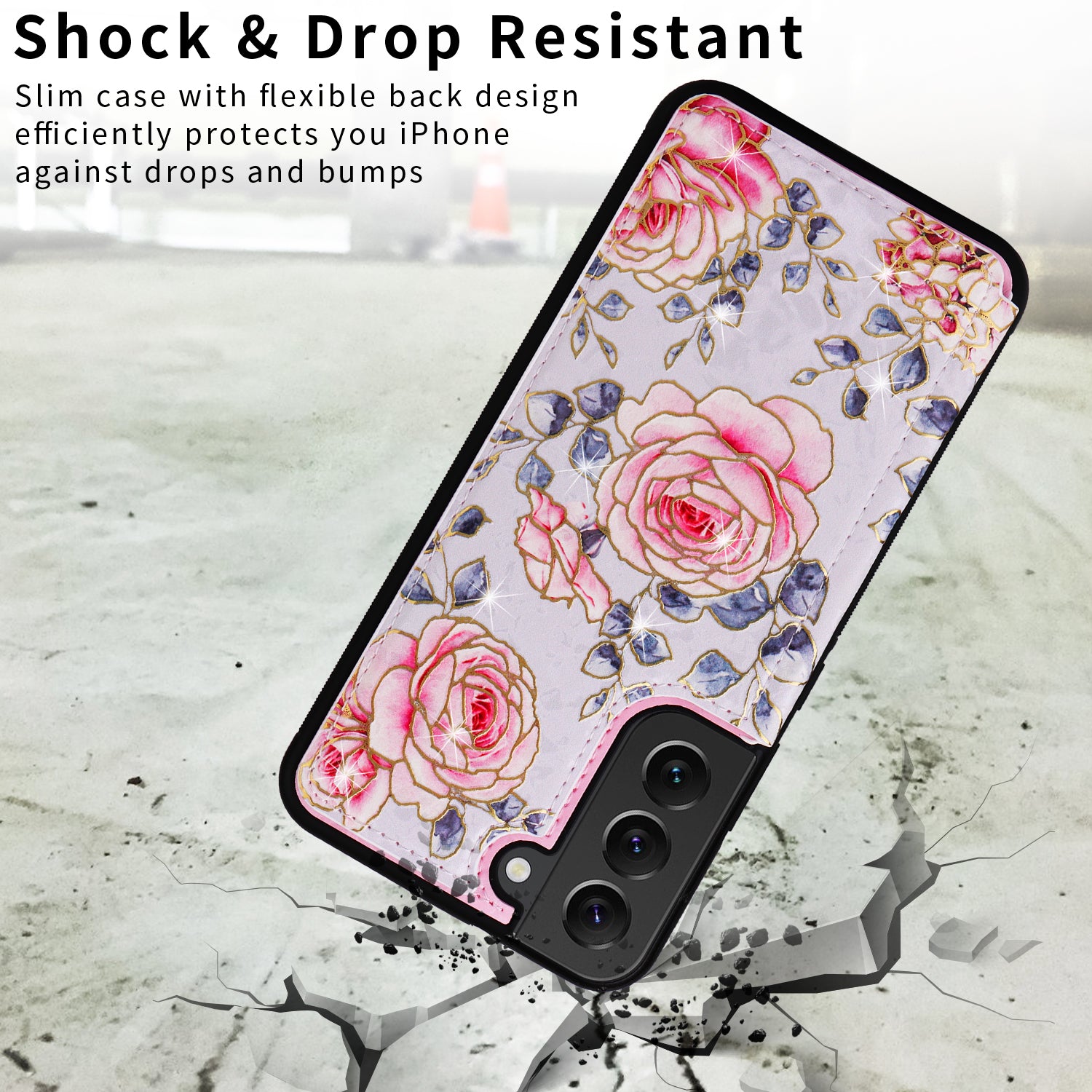 For Samsung Galaxy S22+ 5G Phone Case Card Slots Kickstand Flower PU Leather+TPU Phone Cover