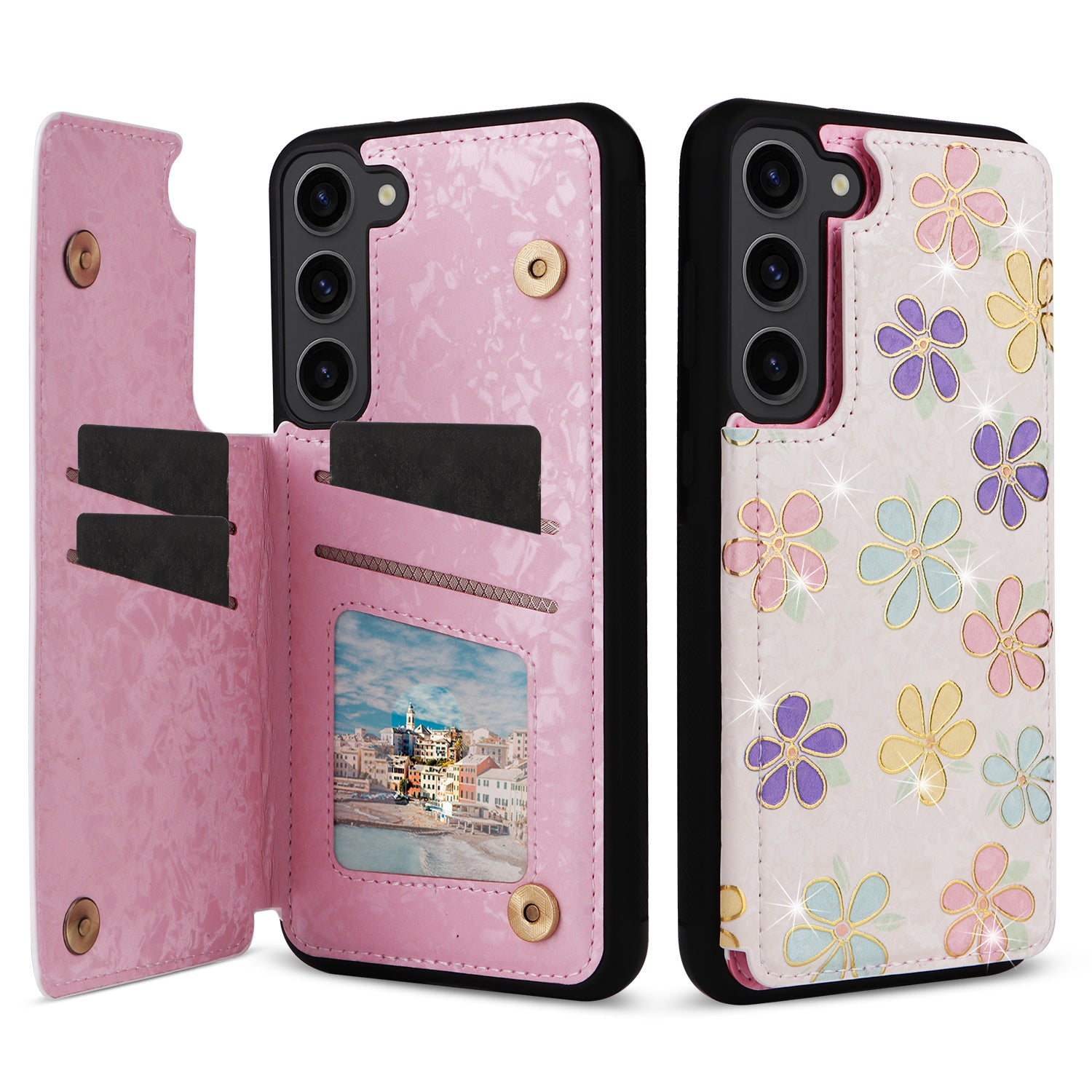 For Samsung Galaxy S23 Case Pattern Printing Kickstand Card Slots Phone Back Shell