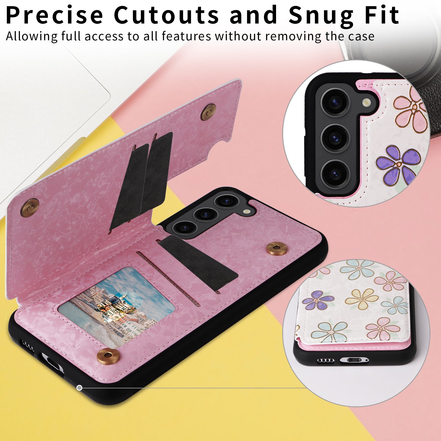 For Samsung Galaxy S23 Case Pattern Printing Kickstand Card Slots Phone Back Shell