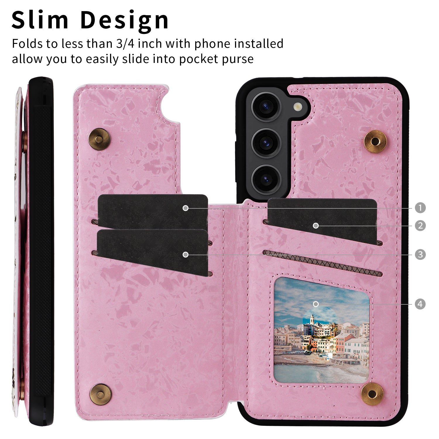 For Samsung Galaxy S23 Case Pattern Printing Kickstand Card Slots Phone Back Shell