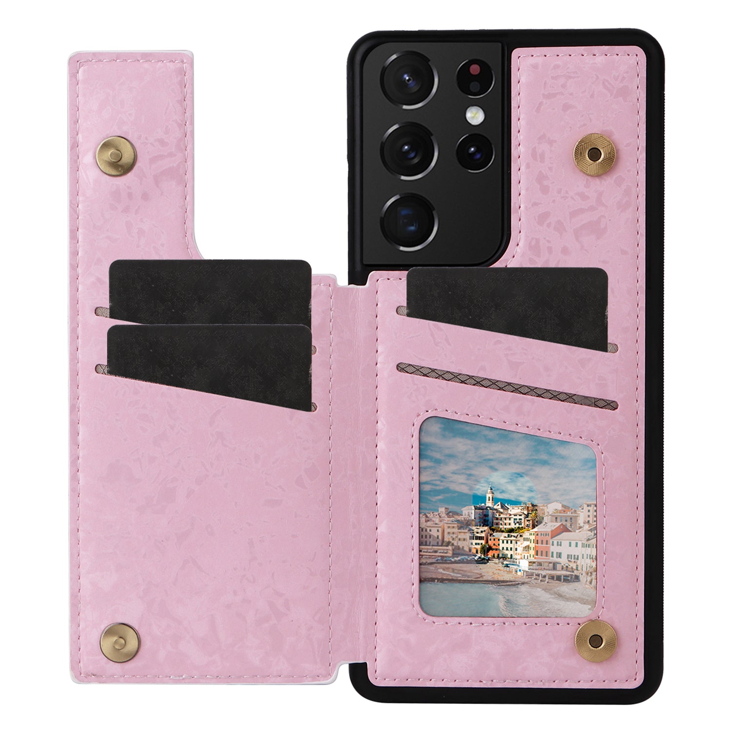 For Samsung Galaxy S21 Ultra 5G Card Slots Kickstand RFID Blocking Cell Phone Case PU Leather+TPU Cover