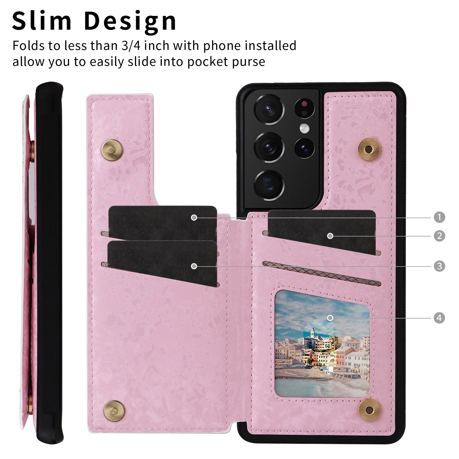 For Samsung Galaxy S21 Ultra 5G Card Slots Kickstand RFID Blocking Cell Phone Case PU Leather+TPU Cover