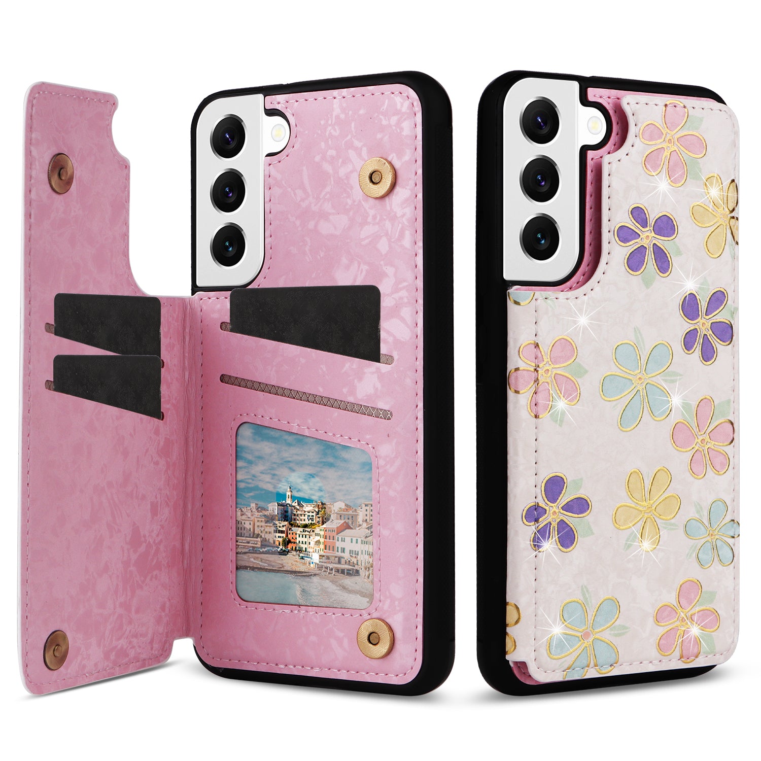 For Samsung Galaxy S22 5G Pattern Printing Case Kickstand Card Slots Phone Back Shell