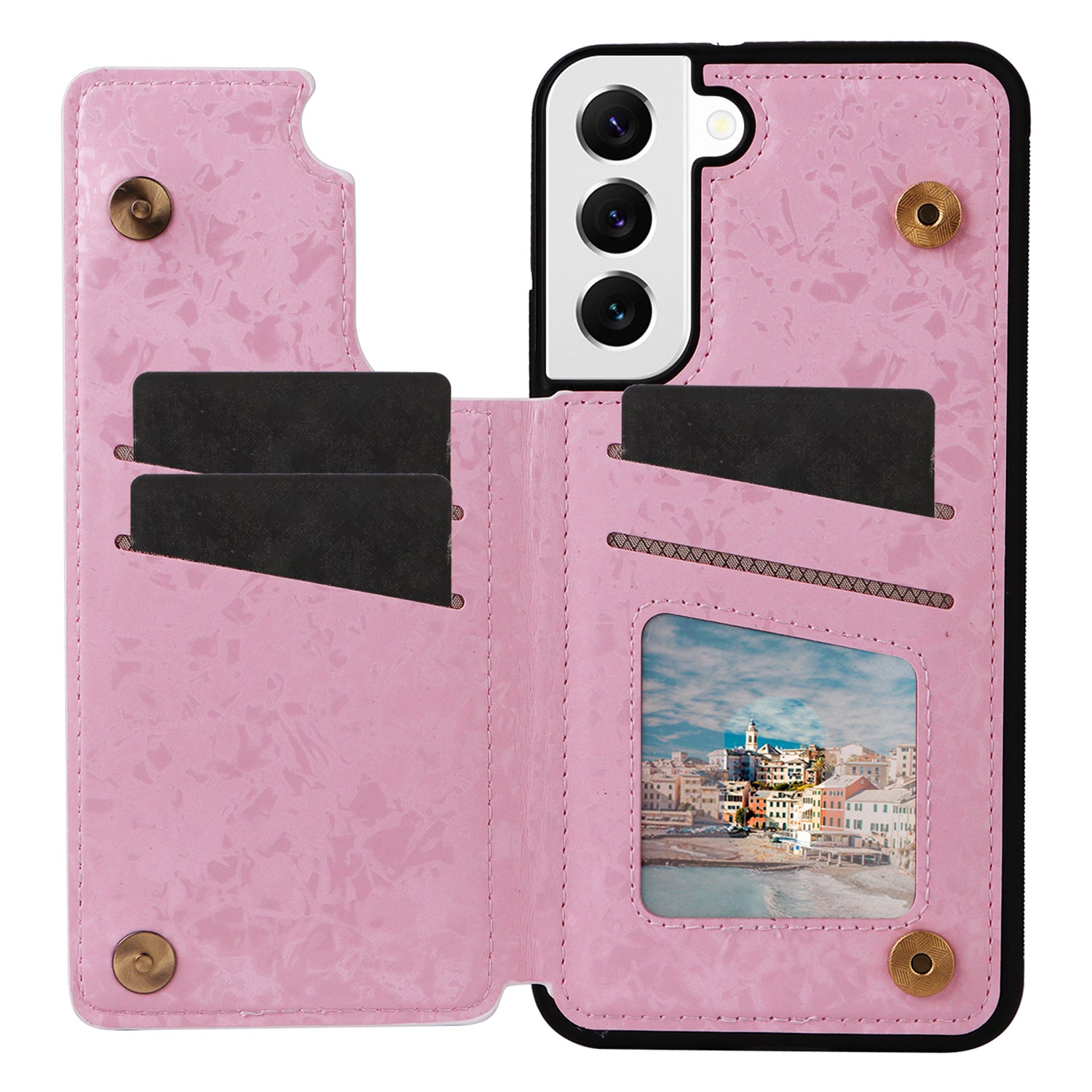 For Samsung Galaxy S22 5G Pattern Printing Case Kickstand Card Slots Phone Back Shell