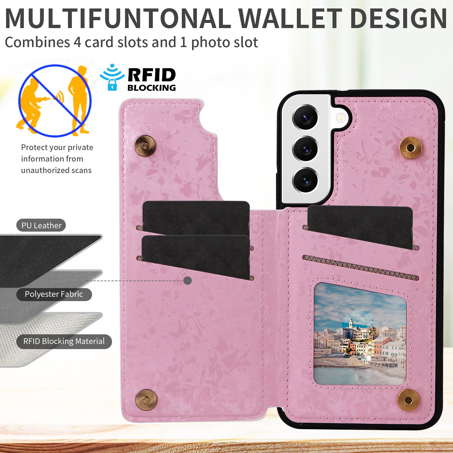 For Samsung Galaxy S22 5G Pattern Printing Case Kickstand Card Slots Phone Back Shell