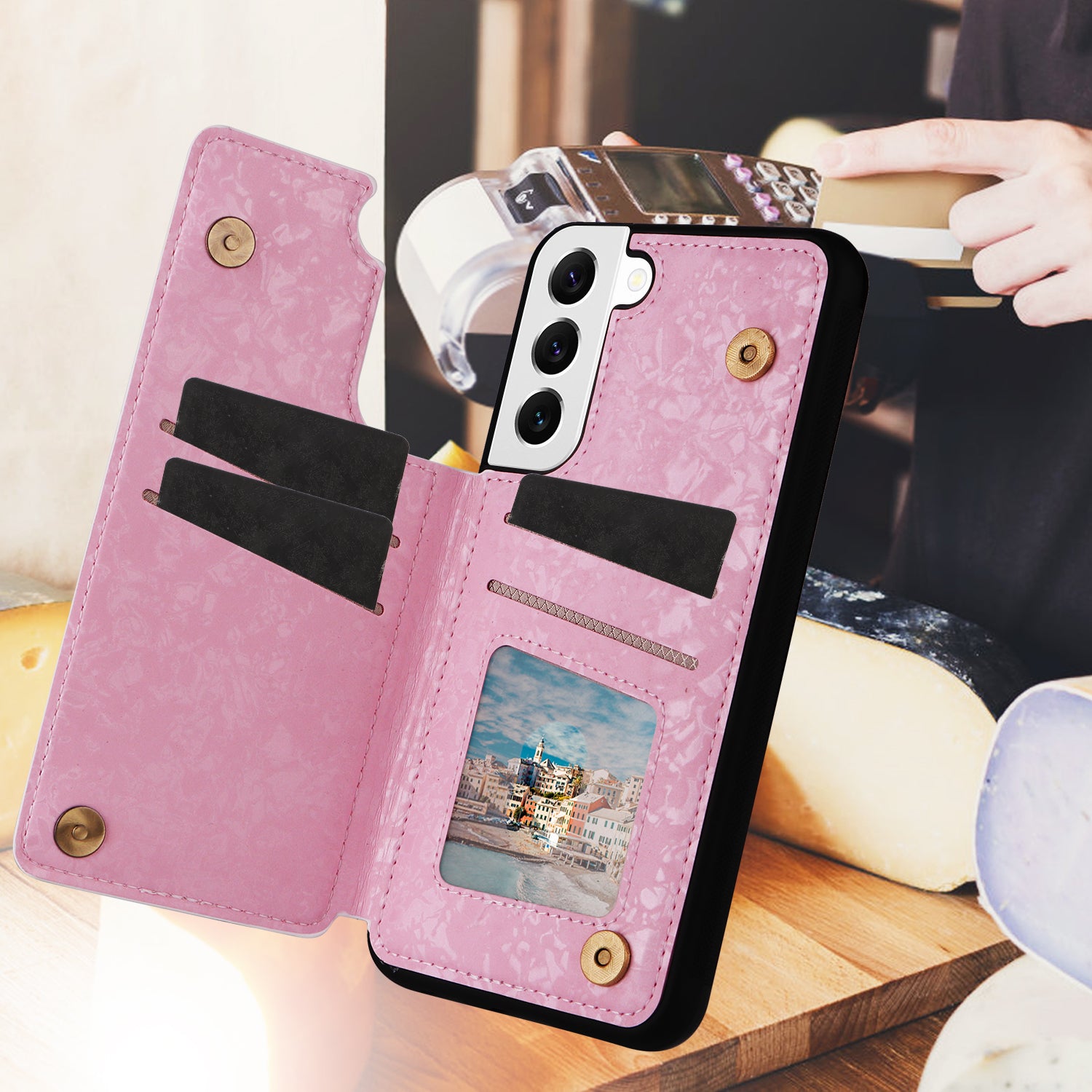 For Samsung Galaxy S22 5G Pattern Printing Case Kickstand Card Slots Phone Back Shell