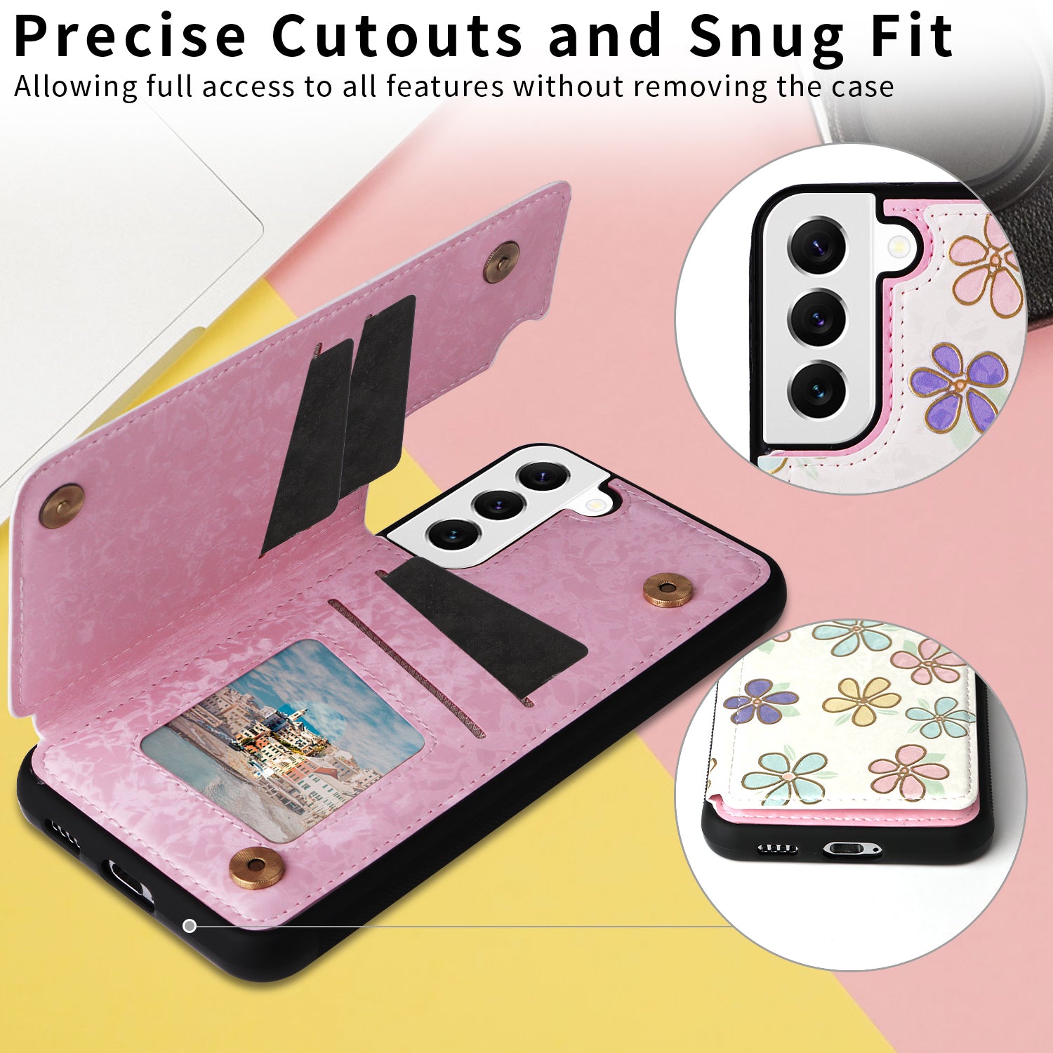 For Samsung Galaxy S22 5G Pattern Printing Case Kickstand Card Slots Phone Back Shell