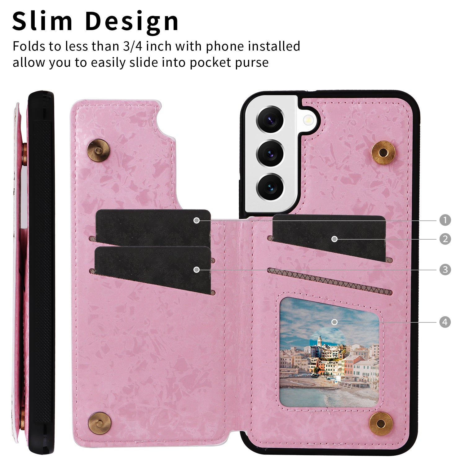 For Samsung Galaxy S22 5G Pattern Printing Case Kickstand Card Slots Phone Back Shell