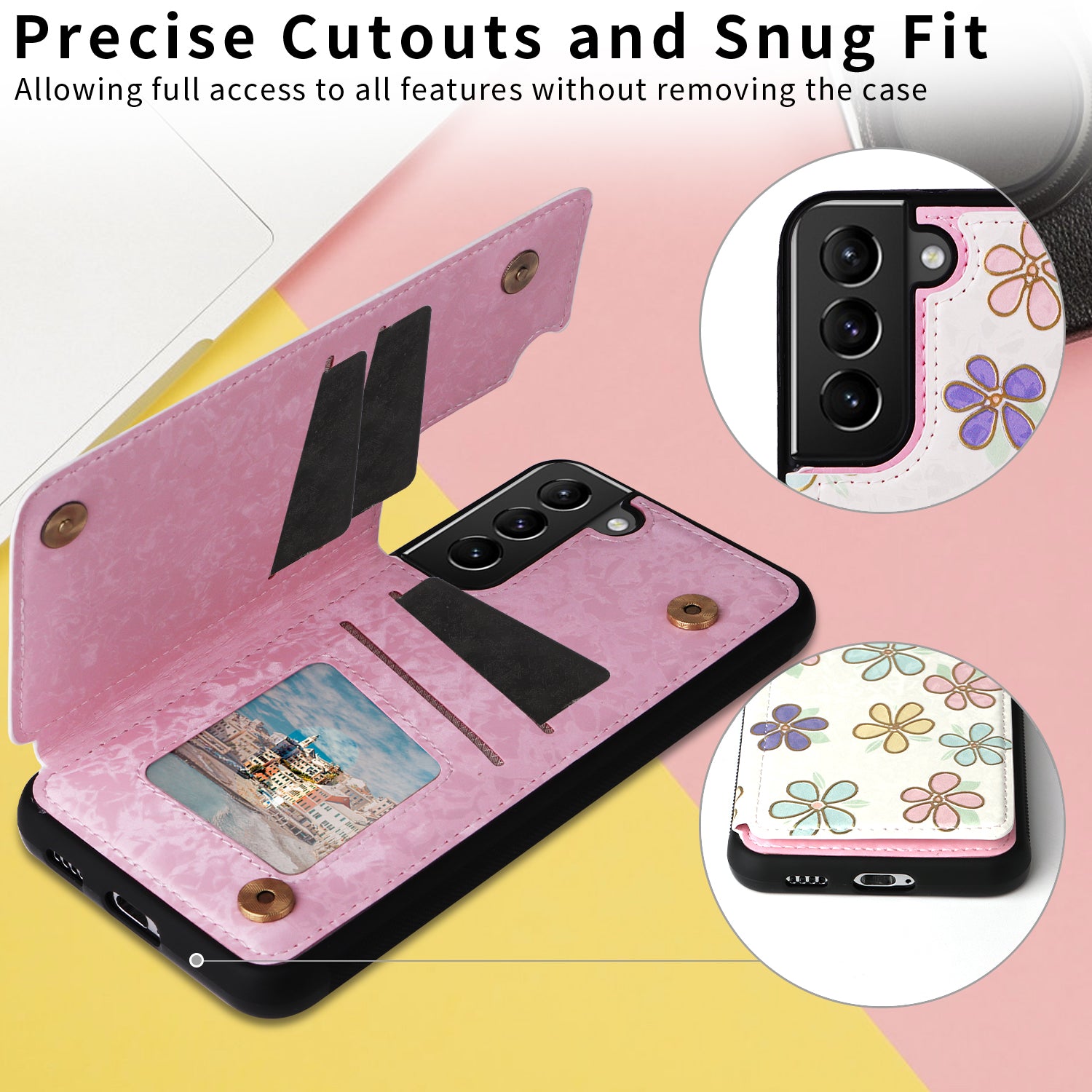 For Samsung Galaxy S21 4G / 5G Case Card Holder Kickstand Stylish Pattern Phone Cover