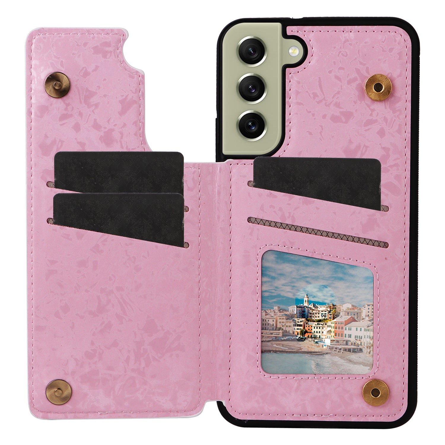 Phone Cover for Samsung Galaxy S21 FE 5G Kickstand Flower PU Leather Coated TPU Phone Case