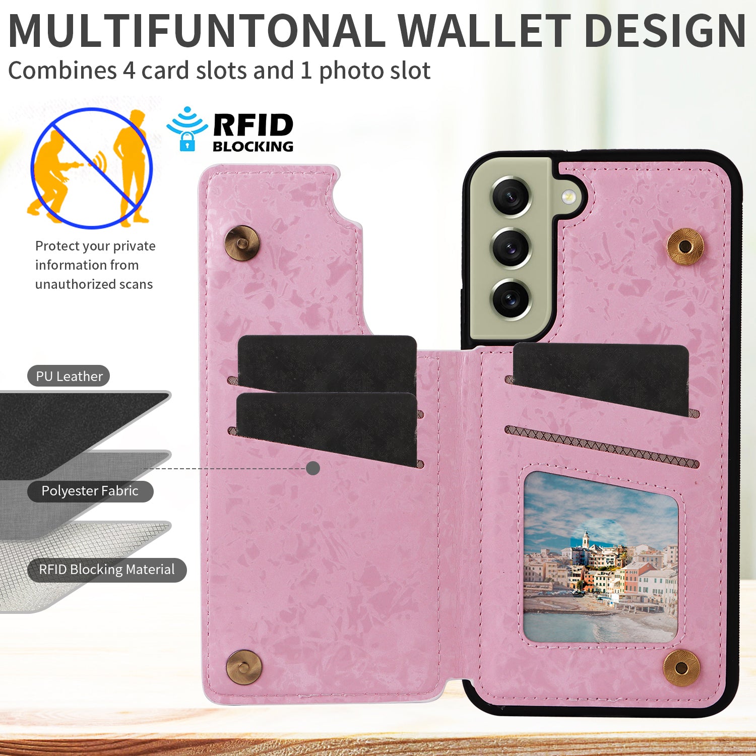 Phone Cover for Samsung Galaxy S21 FE 5G Kickstand Flower PU Leather Coated TPU Phone Case