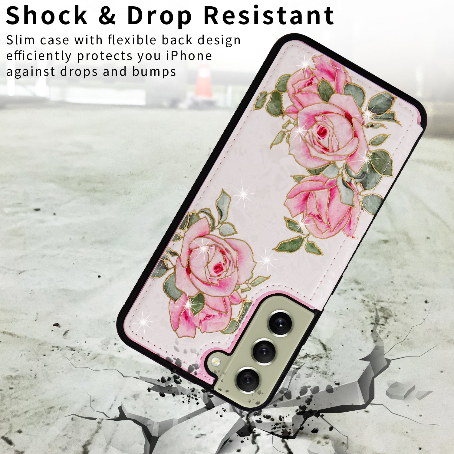Phone Cover for Samsung Galaxy S21 FE 5G Kickstand Flower PU Leather Coated TPU Phone Case