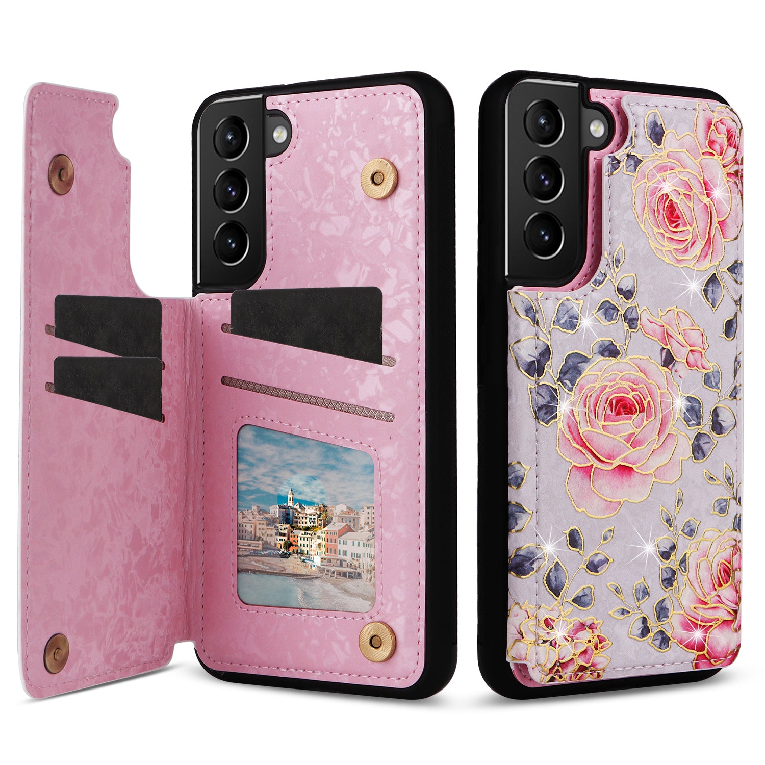 For Samsung Galaxy S21+ 5G Kickstand Case Pattern Printing Card Slots Phone Back Shell