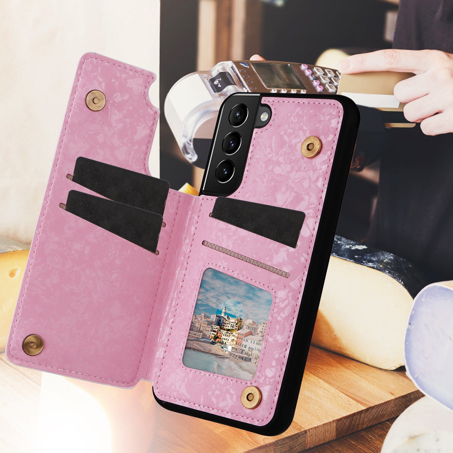 For Samsung Galaxy S21+ 5G Kickstand Case Pattern Printing Card Slots Phone Back Shell