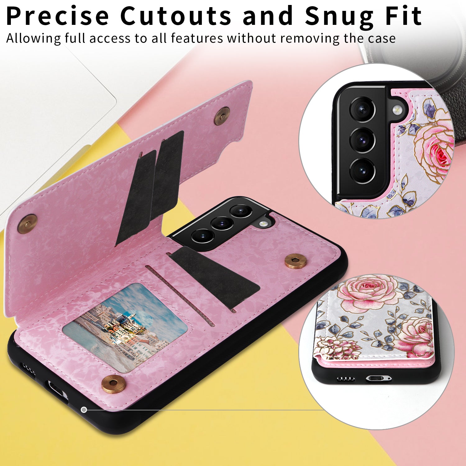 For Samsung Galaxy S21+ 5G Kickstand Case Pattern Printing Card Slots Phone Back Shell