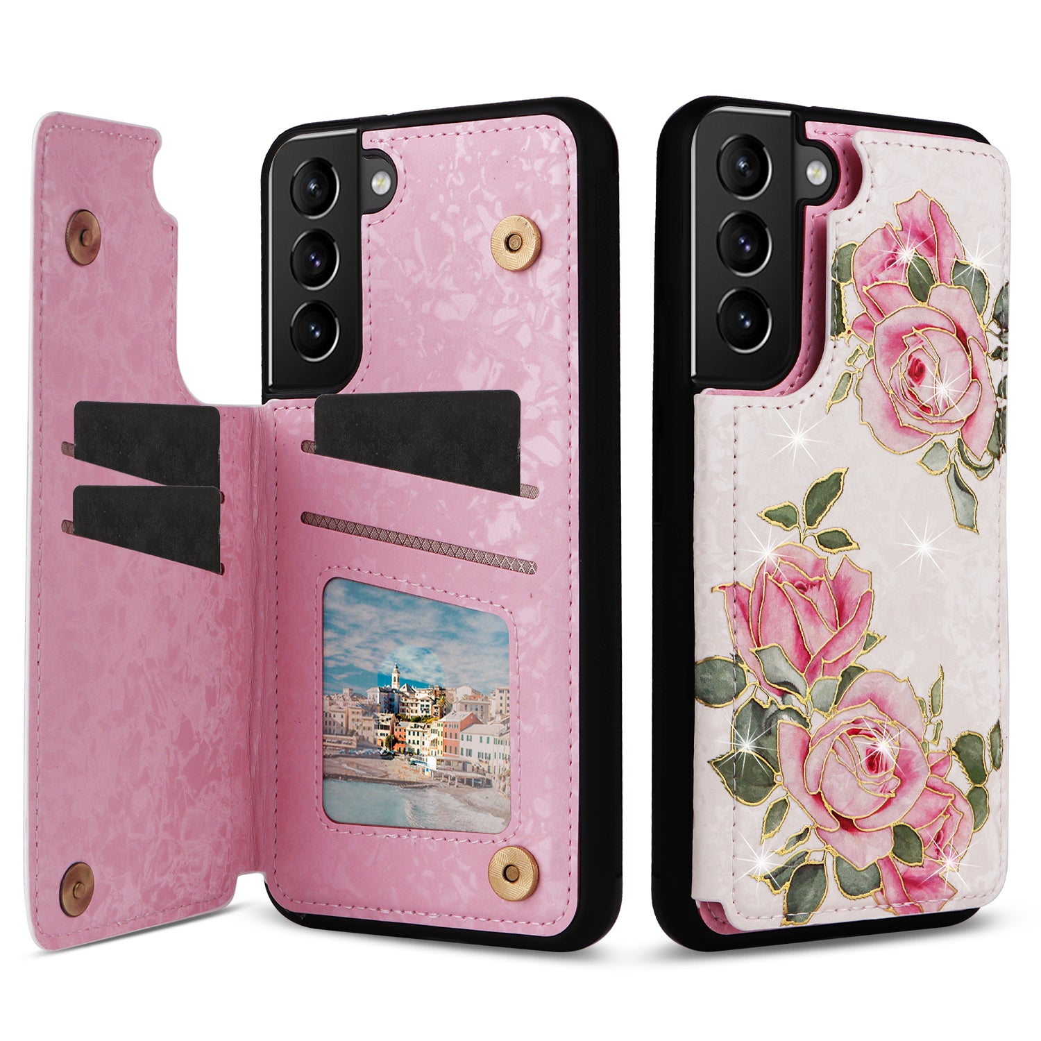For Samsung Galaxy S21+ 5G Kickstand Case Pattern Printing Card Slots Phone Back Shell