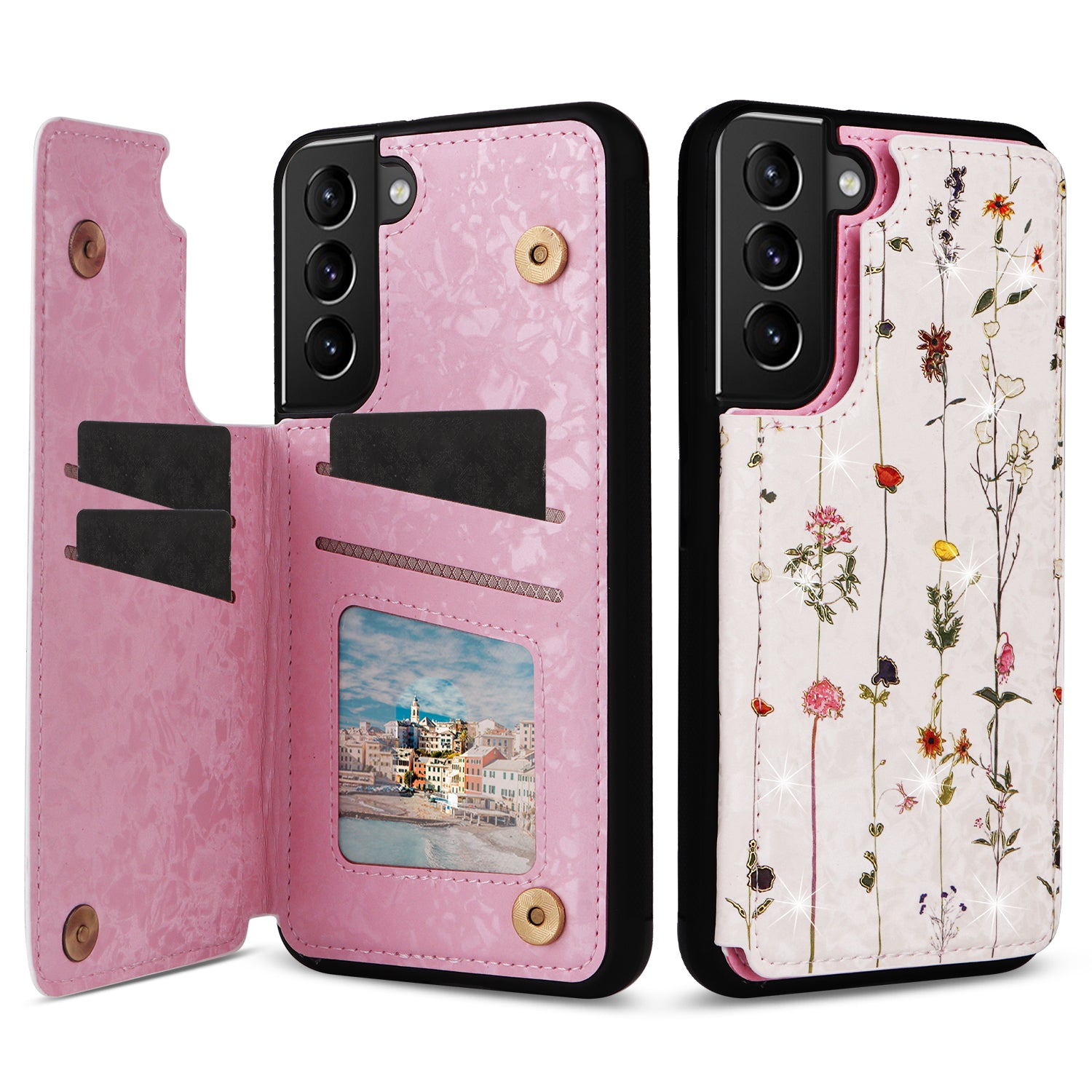 For Samsung Galaxy S21+ 5G Kickstand Case Pattern Printing Card Slots Phone Back Shell