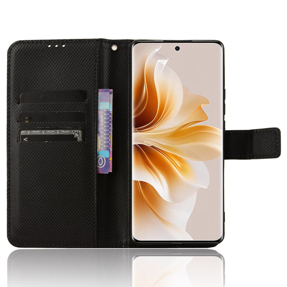 For Oppo A3 Pro 5G Case Diamond Texture PU Leather Wallet Phone Cover TPU Inner Shell