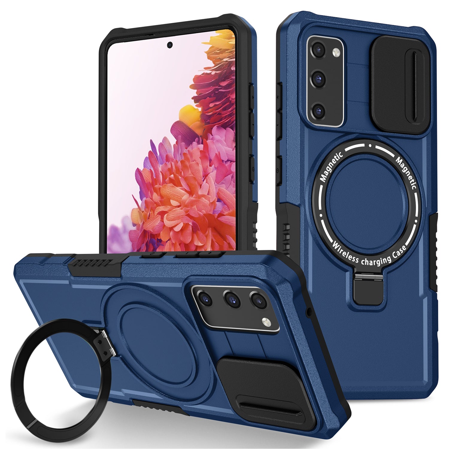 For Samsung Galaxy S20 FE 4G / FE 5G / S20 Lite / S20 FE 2022 Magnetic Case PC+TPU Phone Shell with Slide Camera Lid