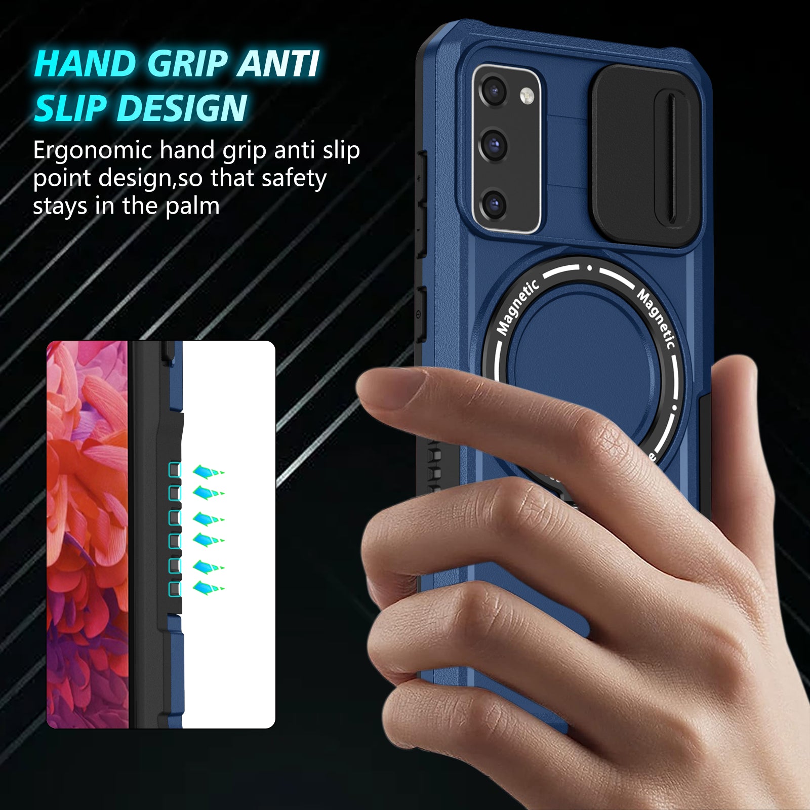 For Samsung Galaxy S20 FE 4G / FE 5G / S20 Lite / S20 FE 2022 Magnetic Case PC+TPU Phone Shell with Slide Camera Lid