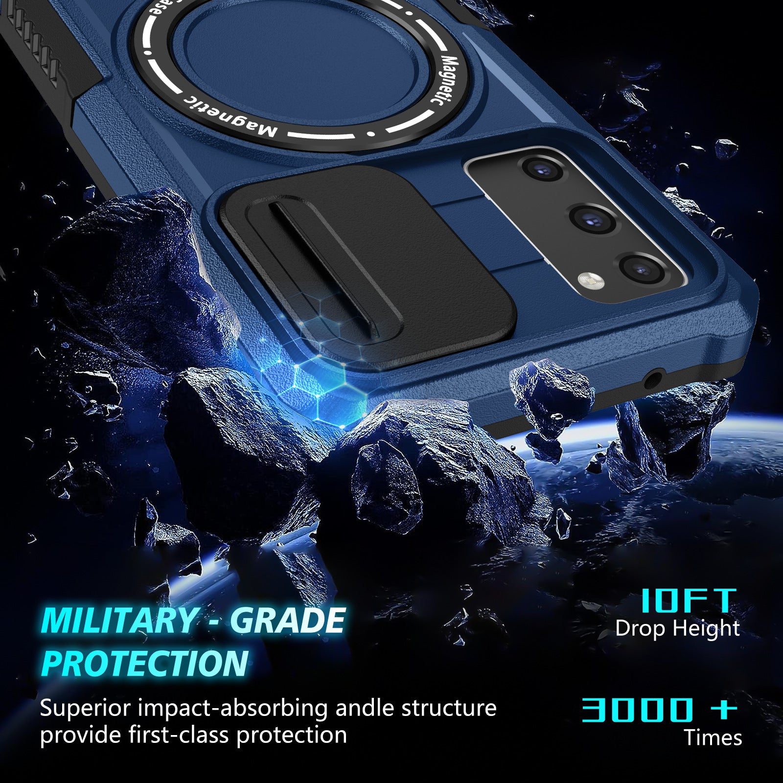 For Samsung Galaxy S20 FE 4G / FE 5G / S20 Lite / S20 FE 2022 Magnetic Case PC+TPU Phone Shell with Slide Camera Lid