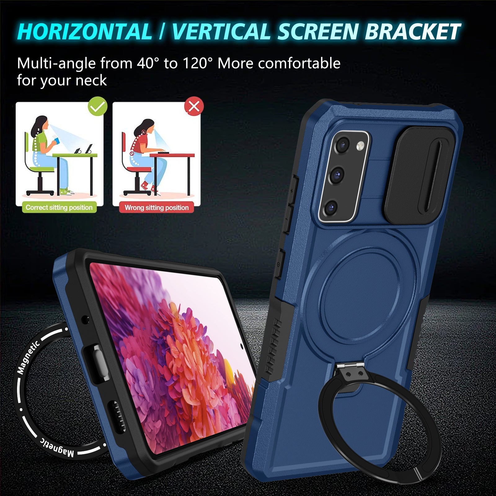 For Samsung Galaxy S20 FE 4G / FE 5G / S20 Lite / S20 FE 2022 Magnetic Case PC+TPU Phone Shell with Slide Camera Lid