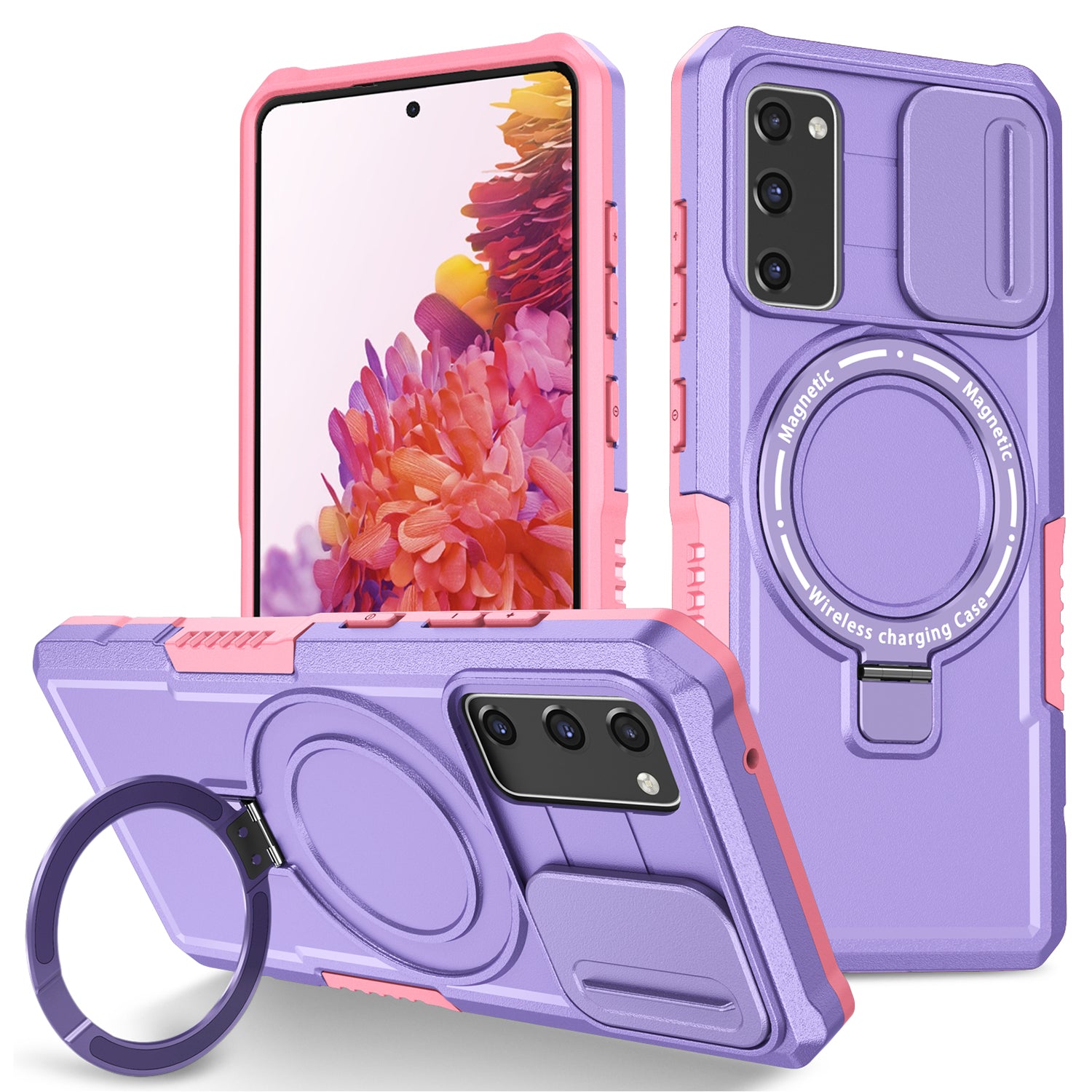 For Samsung Galaxy S20 FE 4G / FE 5G / S20 Lite / S20 FE 2022 Magnetic Case PC+TPU Phone Shell with Slide Camera Lid