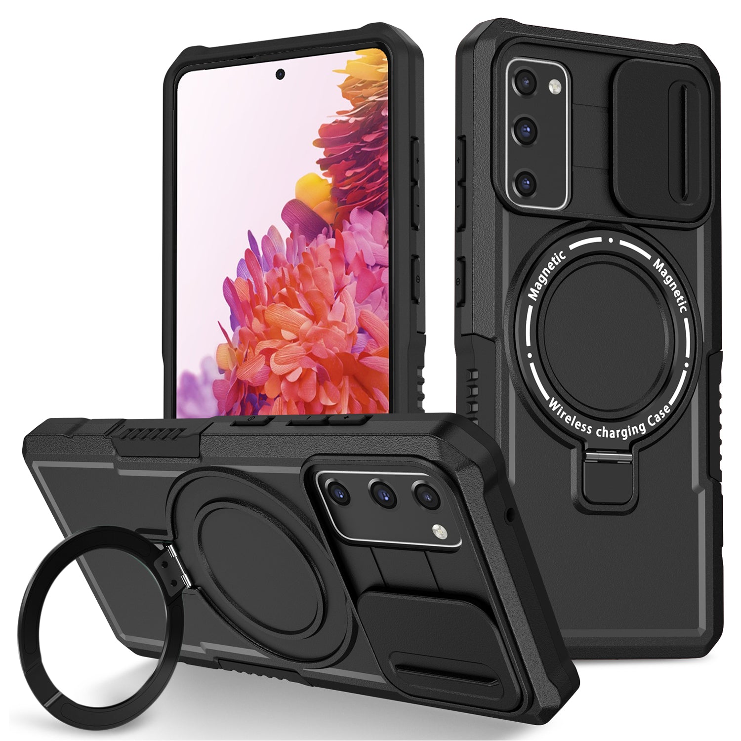 For Samsung Galaxy S20 FE 4G / FE 5G / S20 Lite / S20 FE 2022 Magnetic Case PC+TPU Phone Shell with Slide Camera Lid