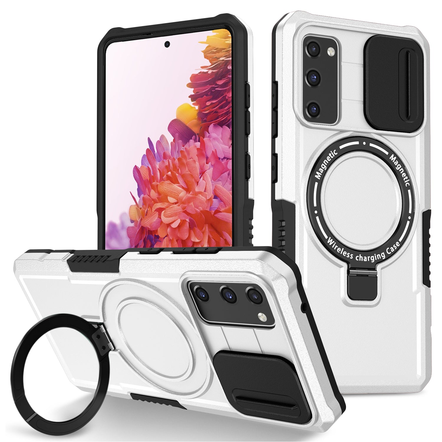 For Samsung Galaxy S20 FE 4G / FE 5G / S20 Lite / S20 FE 2022 Magnetic Case PC+TPU Phone Shell with Slide Camera Lid