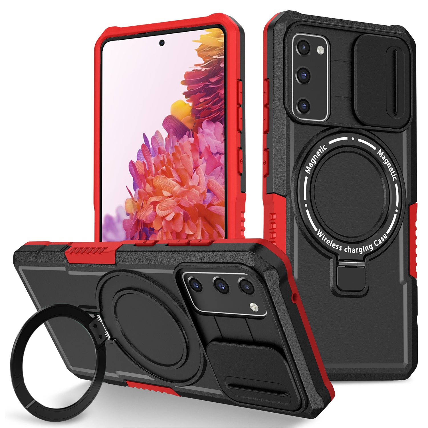 For Samsung Galaxy S20 FE 4G / FE 5G / S20 Lite / S20 FE 2022 Magnetic Case PC+TPU Phone Shell with Slide Camera Lid