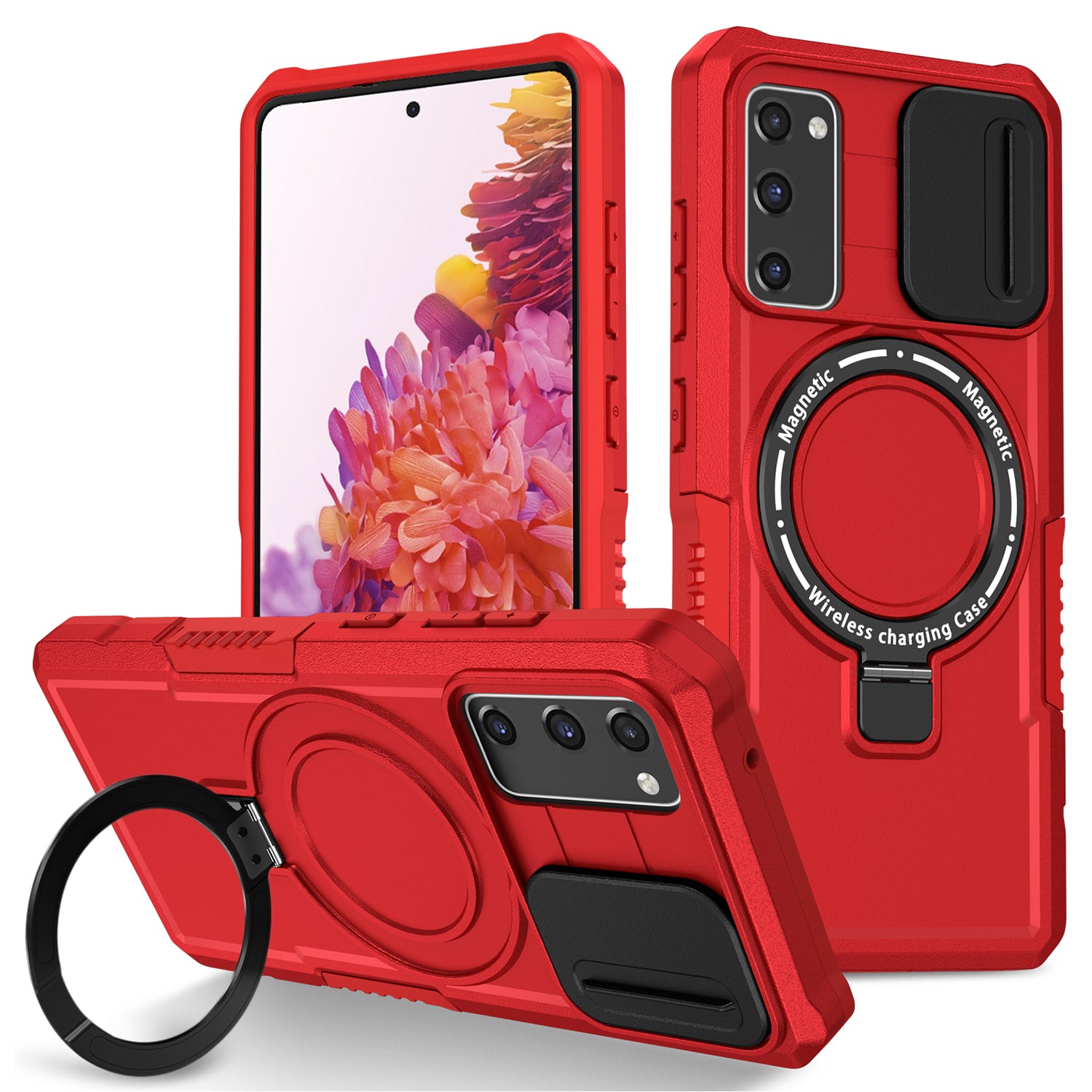 For Samsung Galaxy S20 FE 4G / FE 5G / S20 Lite / S20 FE 2022 Magnetic Case PC+TPU Phone Shell with Slide Camera Lid