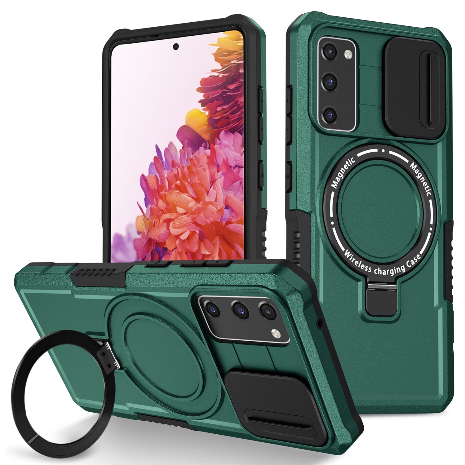 For Samsung Galaxy S20 FE 4G / FE 5G / S20 Lite / S20 FE 2022 Magnetic Case PC+TPU Phone Shell with Slide Camera Lid