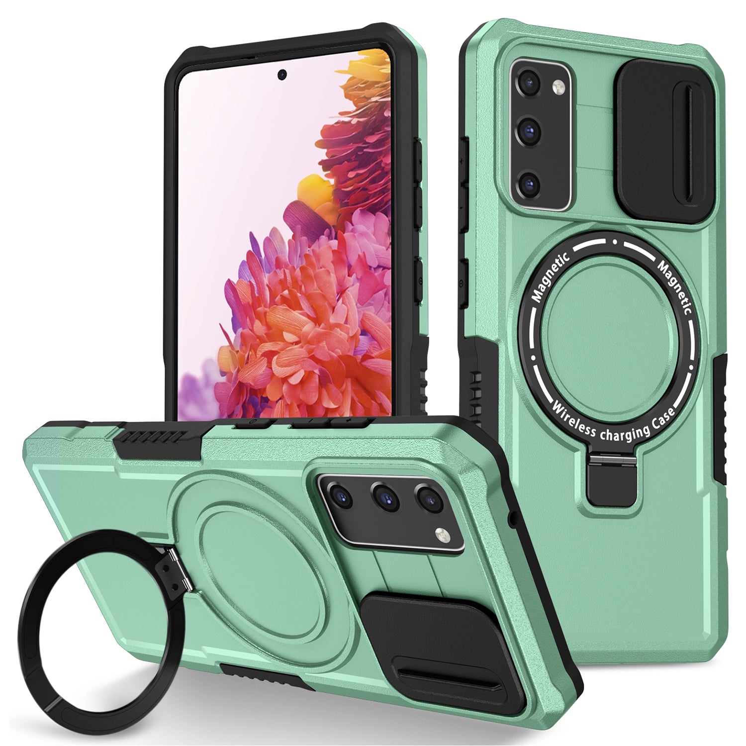 For Samsung Galaxy S20 FE 4G / FE 5G / S20 Lite / S20 FE 2022 Magnetic Case PC+TPU Phone Shell with Slide Camera Lid