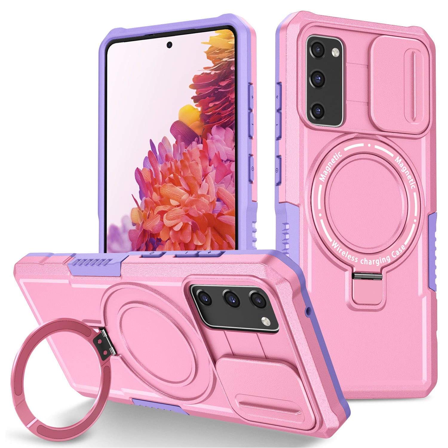 For Samsung Galaxy S20 FE 4G / FE 5G / S20 Lite / S20 FE 2022 Magnetic Case PC+TPU Phone Shell with Slide Camera Lid