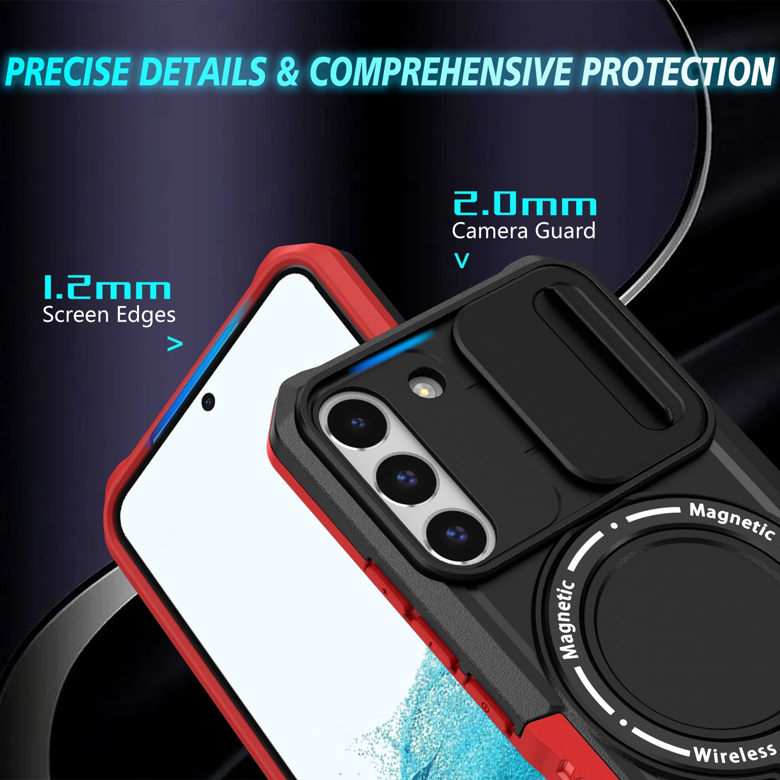 For Samsung Galaxy S22 5G Case PC+TPU Magnetic Phone Shell with Slide Camera Lid