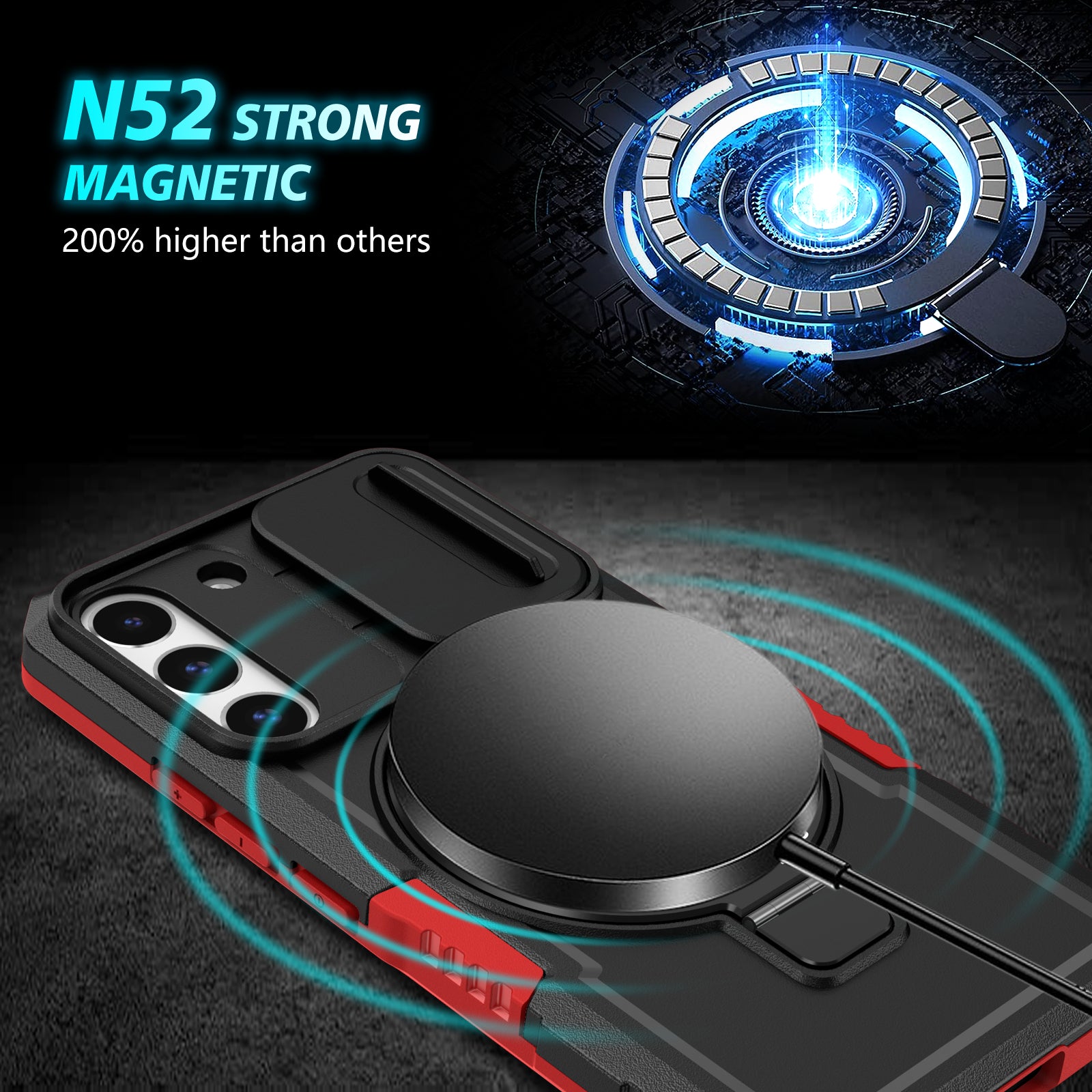 For Samsung Galaxy S22 5G Case PC+TPU Magnetic Phone Shell with Slide Camera Lid