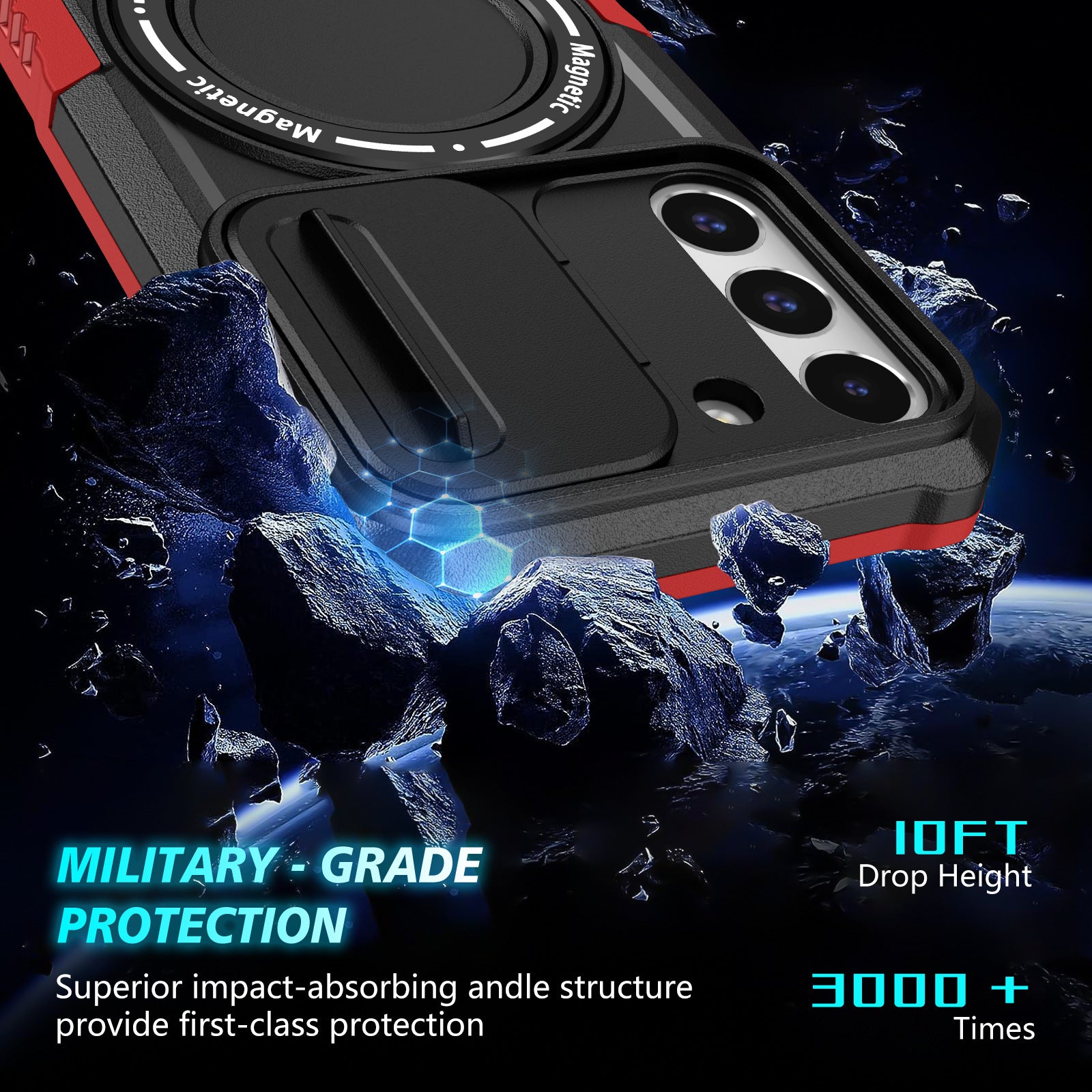 For Samsung Galaxy S22 5G Case PC+TPU Magnetic Phone Shell with Slide Camera Lid