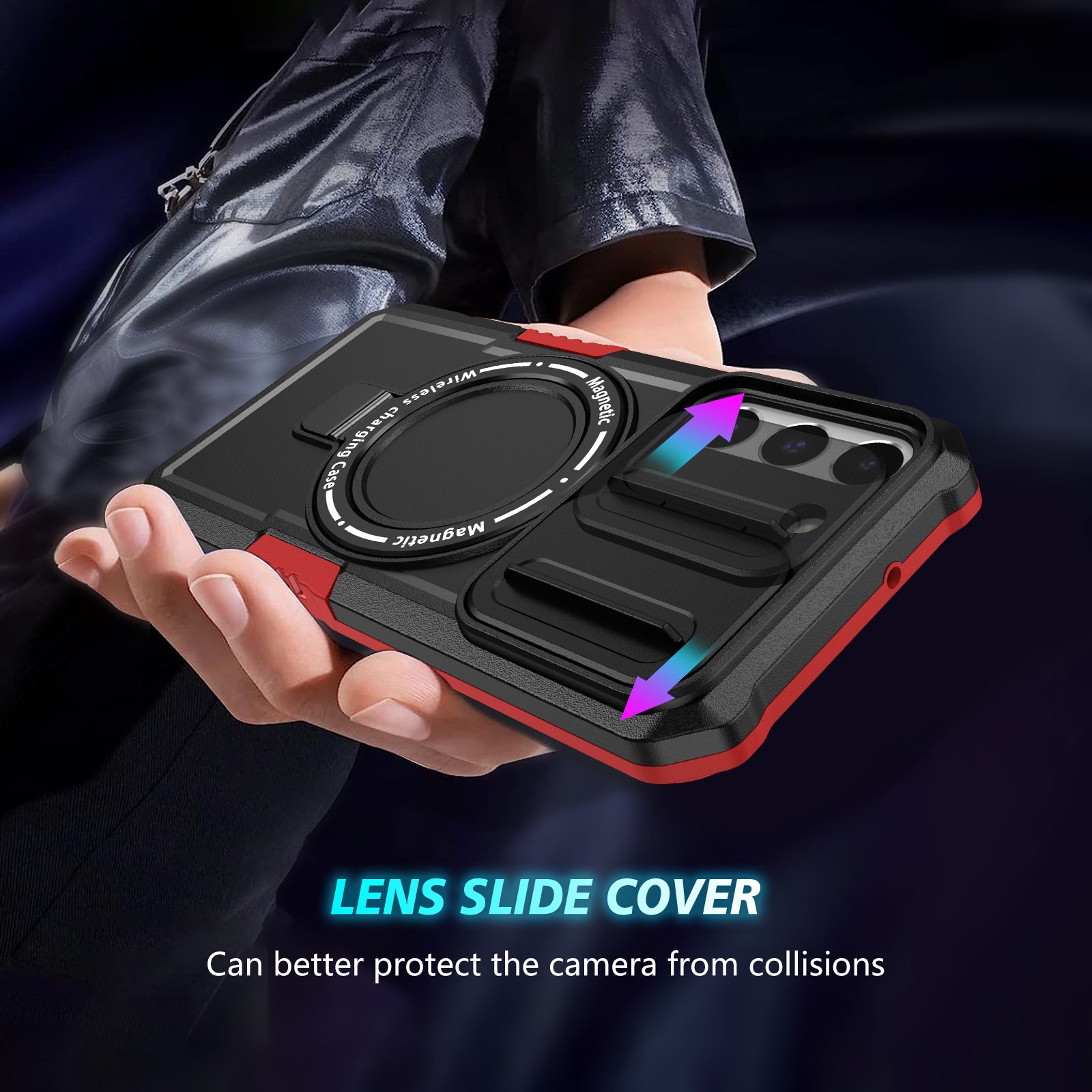 For Samsung Galaxy S22 5G Case PC+TPU Magnetic Phone Shell with Slide Camera Lid