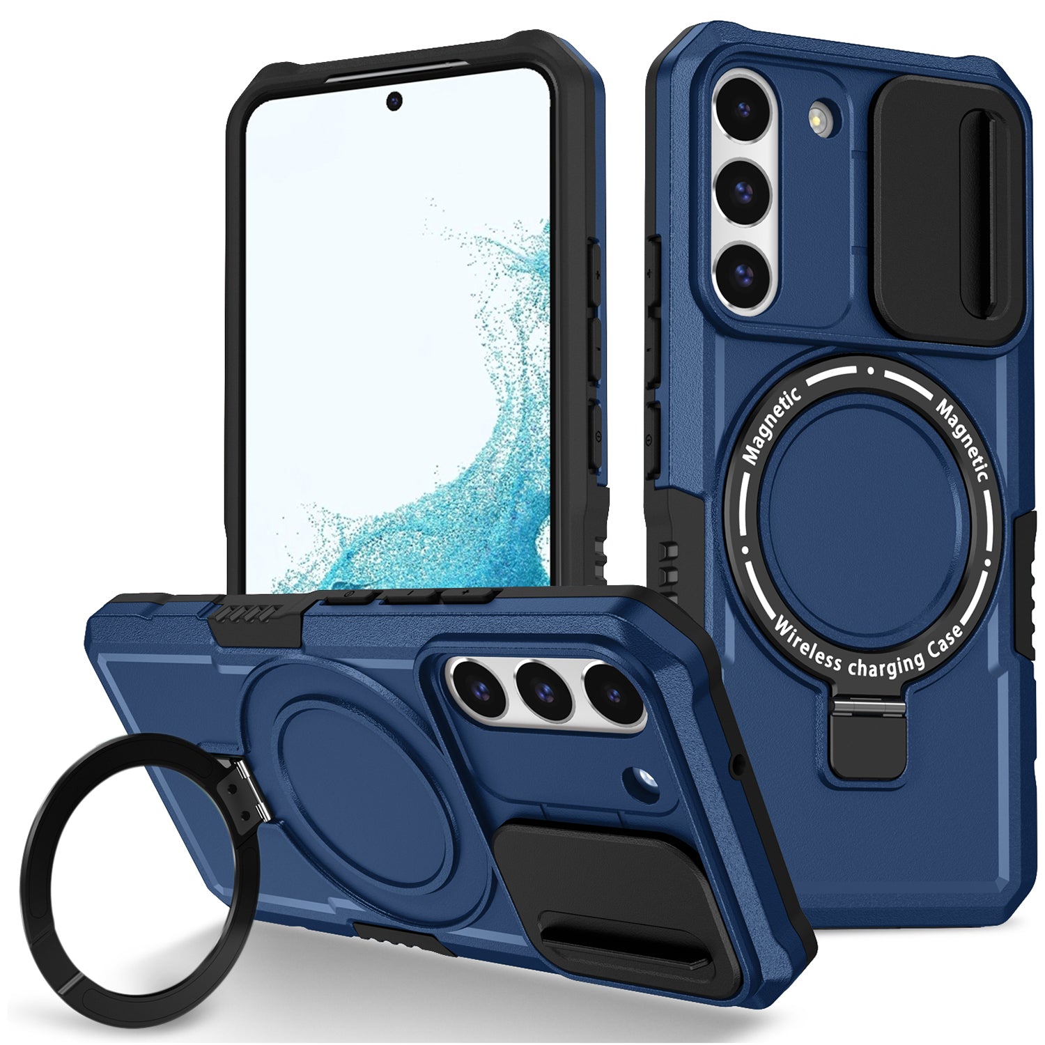 For Samsung Galaxy S22 5G Case PC+TPU Magnetic Phone Shell with Slide Camera Lid