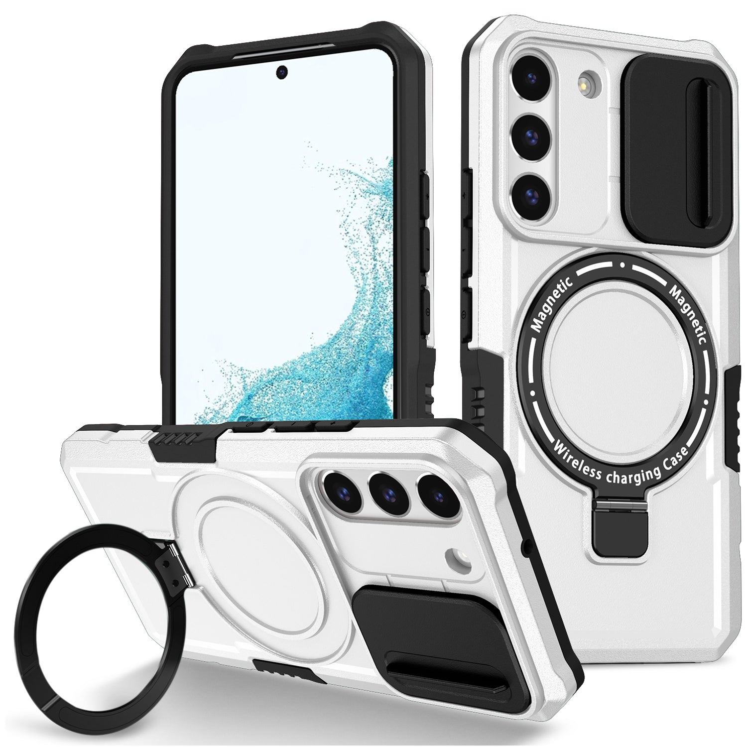 For Samsung Galaxy S22 5G Case PC+TPU Magnetic Phone Shell with Slide Camera Lid