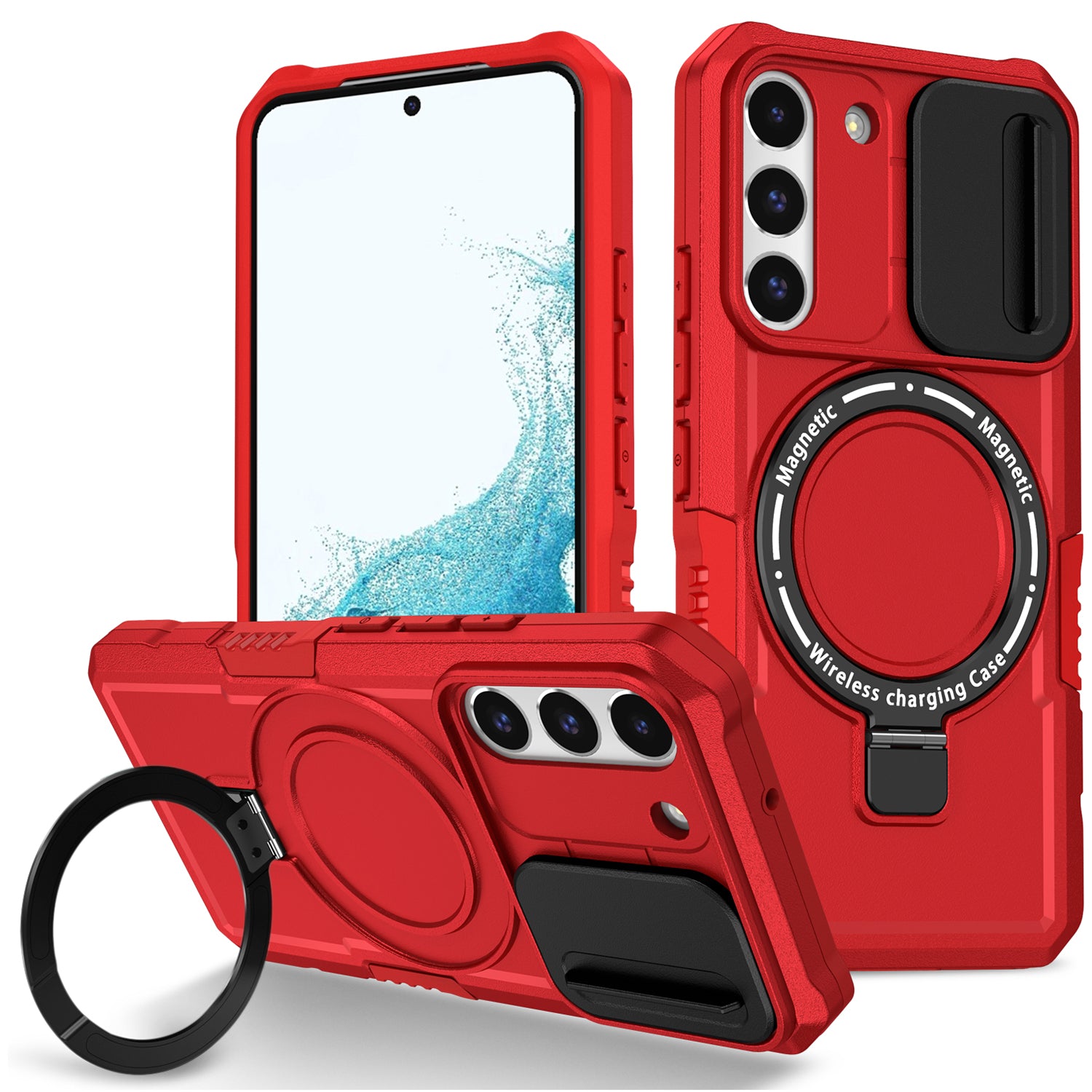 For Samsung Galaxy S22 5G Case PC+TPU Magnetic Phone Shell with Slide Camera Lid