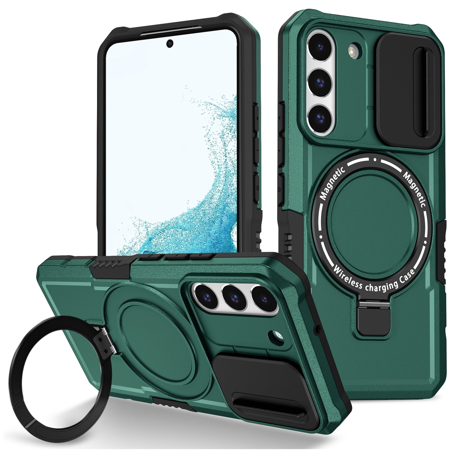 For Samsung Galaxy S22 5G Case PC+TPU Magnetic Phone Shell with Slide Camera Lid