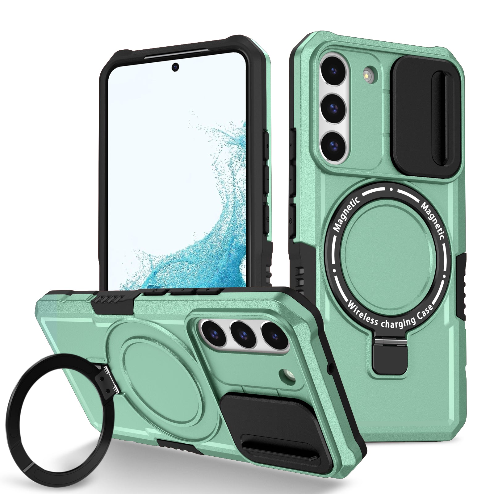 For Samsung Galaxy S22 5G Case PC+TPU Magnetic Phone Shell with Slide Camera Lid