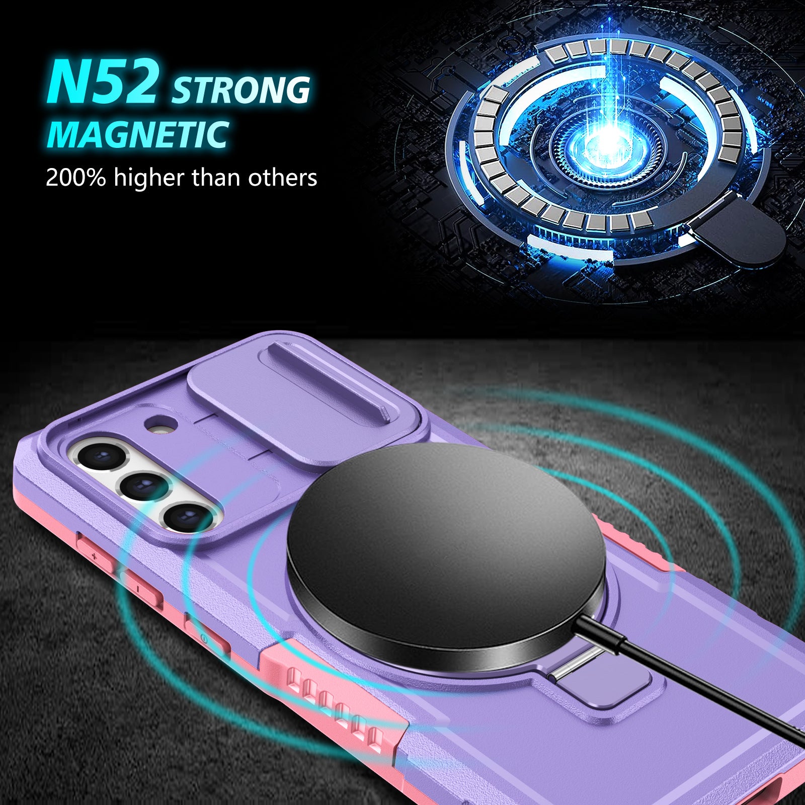 For Samsung Galaxy S21 FE 5G Case PC+TPU Magnetic Phone Shell with Slide Camera Cover