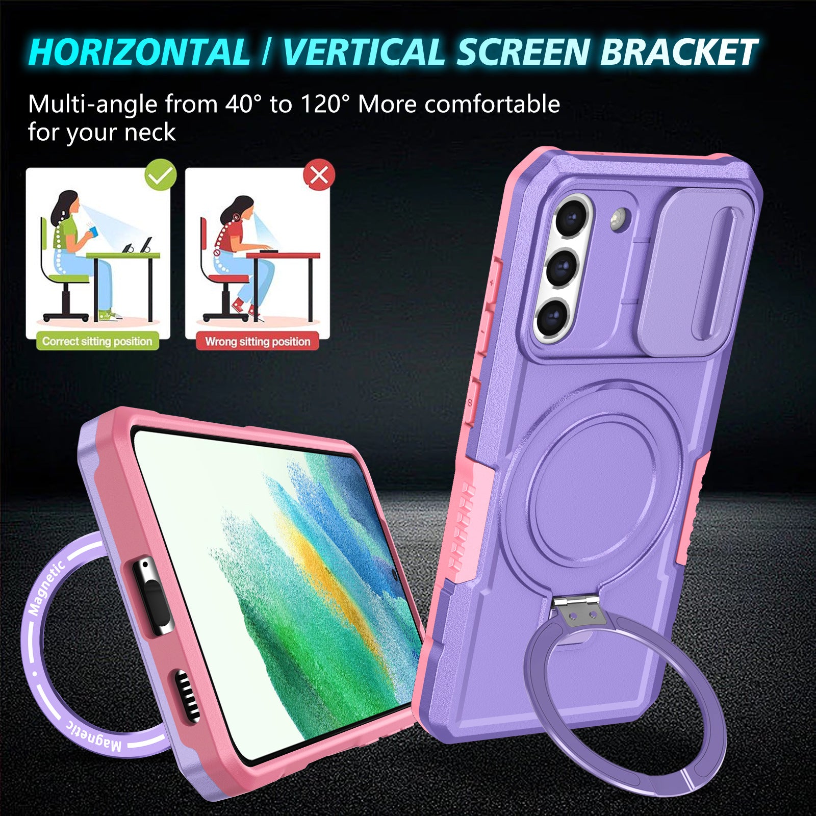 For Samsung Galaxy S21 FE 5G Case PC+TPU Magnetic Phone Shell with Slide Camera Cover