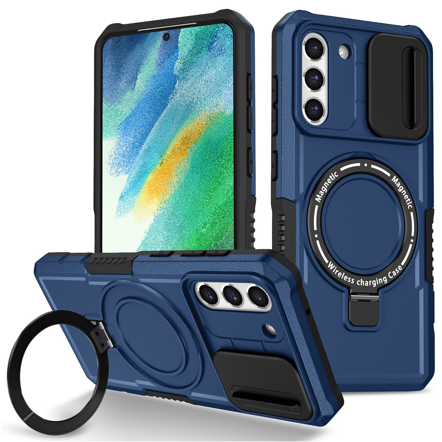 For Samsung Galaxy S21 FE 5G Case PC+TPU Magnetic Phone Shell with Slide Camera Cover