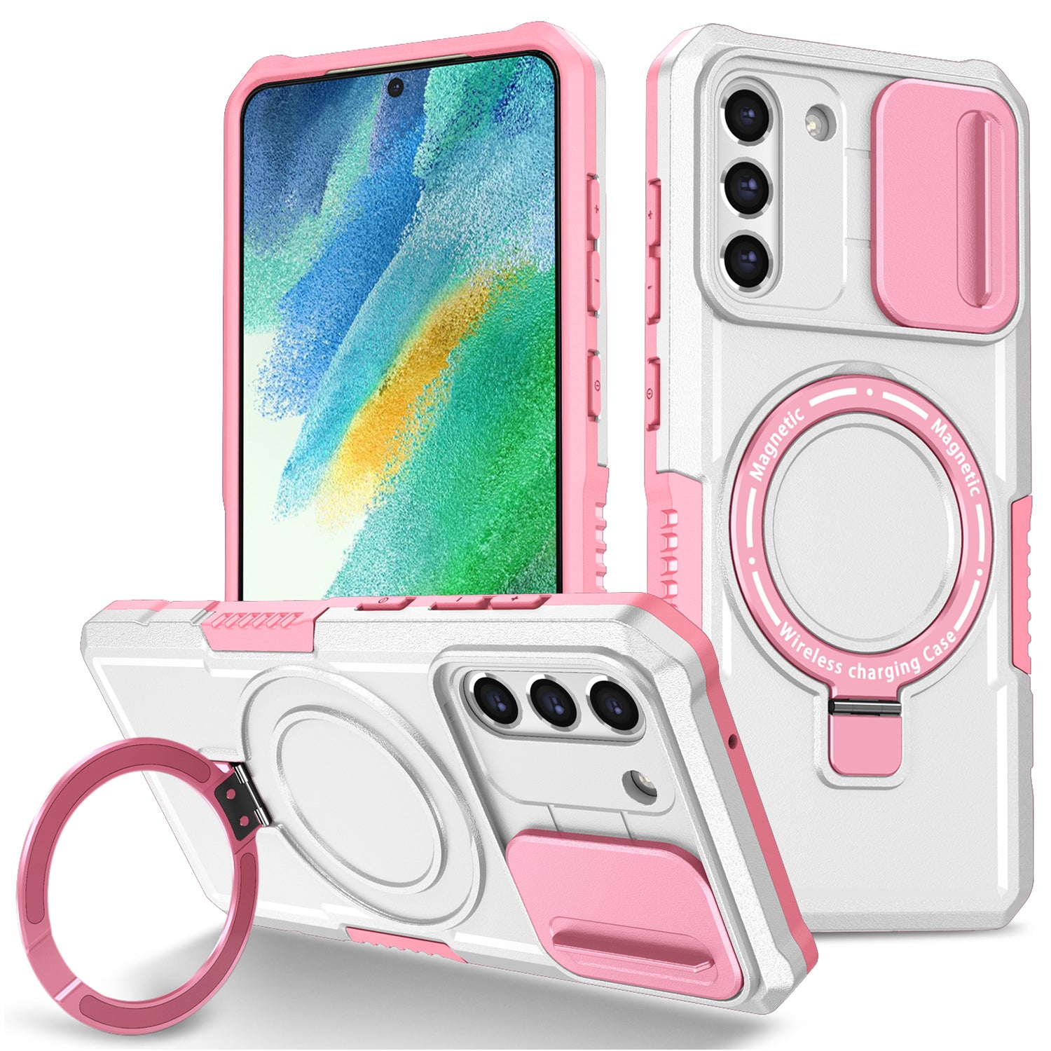 For Samsung Galaxy S21 FE 5G Case PC+TPU Magnetic Phone Shell with Slide Camera Cover