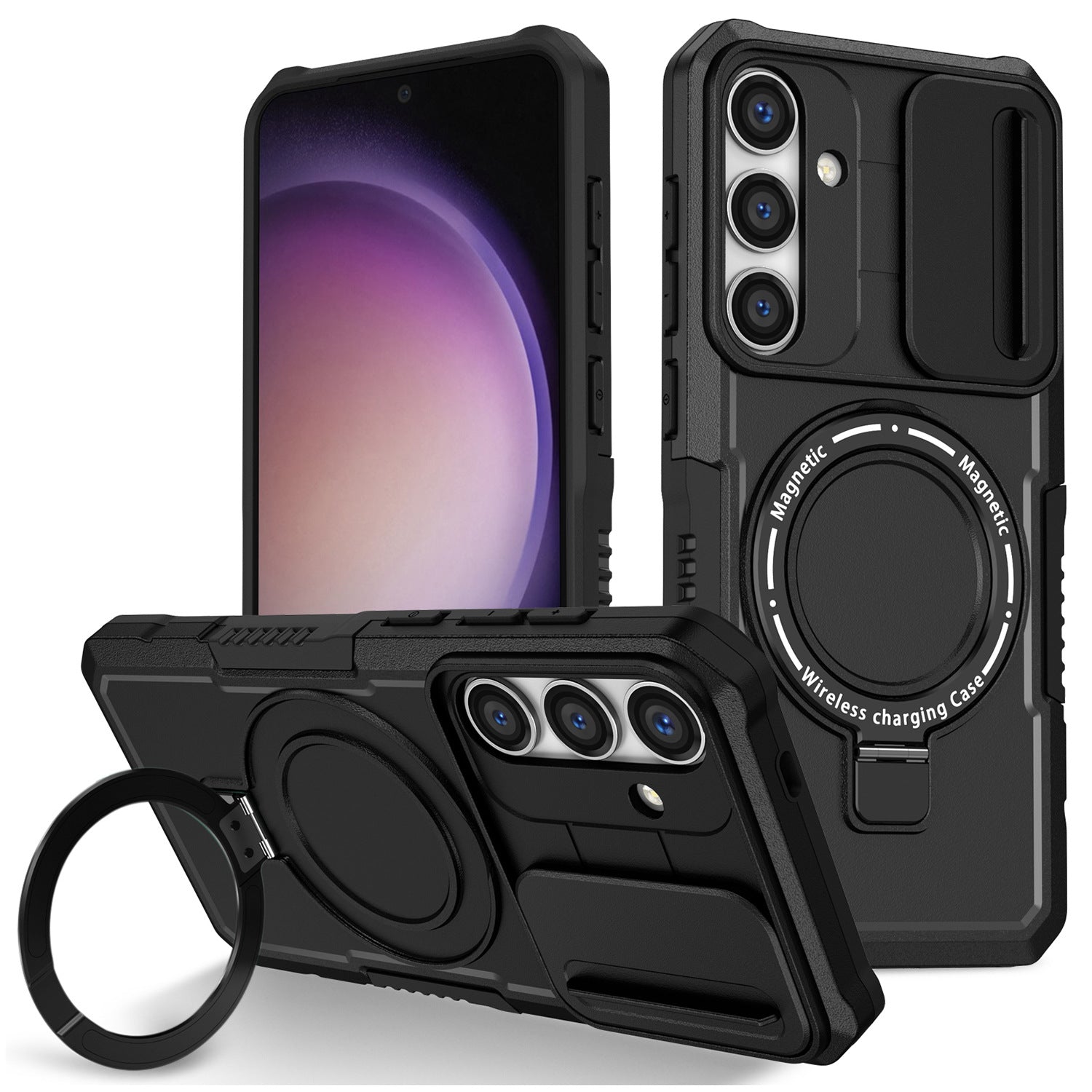 For Samsung Galaxy S24 Case Compatible with MagSafe PC+TPU Phone Case with Lens Lid