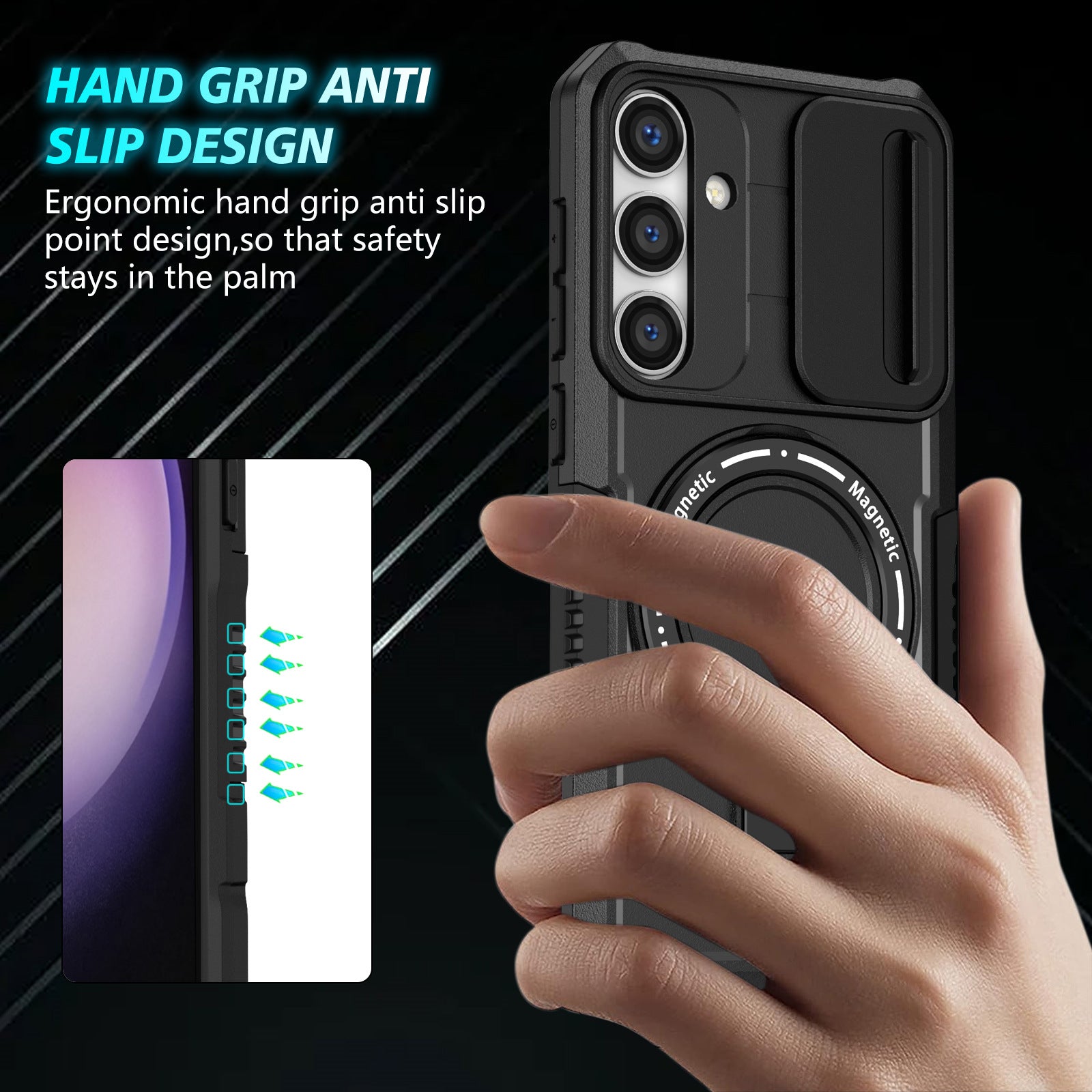 For Samsung Galaxy S24 Case Compatible with MagSafe PC+TPU Phone Case with Lens Lid